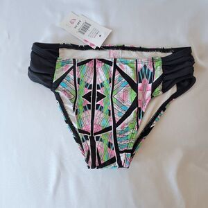 California kisses girls multicolor tech print bikini bottom size L